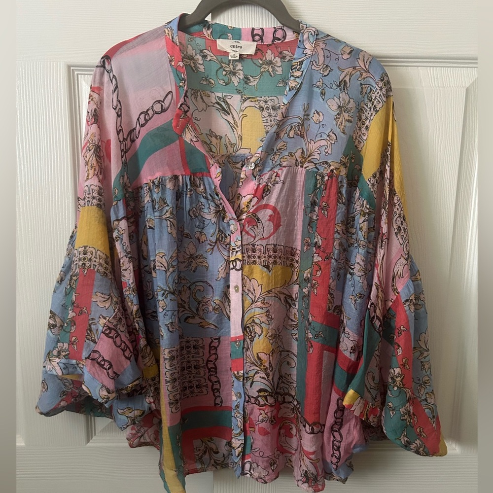 Entro Multicolor Patchwork Blouse Small - image 1